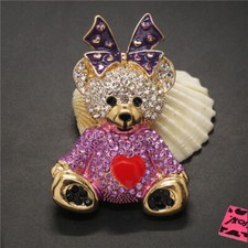 New Fashion Women Purple Enamel Cute Bow Bear Crystal Charm Brooch Pin Gifts