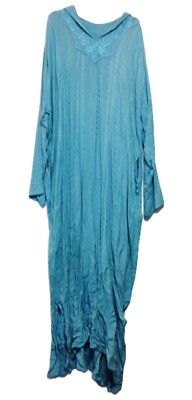 Traditional Moroccan Hooded Long Sleeve 100% Cotton Maxi Dress One Size Sky  Blue | eBay