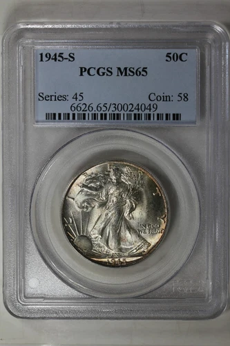 1945-S  .50  PCGS  MS 65    Walking Liberty,  Lady Liberty Half