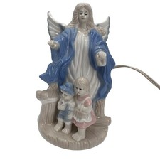 VTG Ceramic Guardian Angel Nightlight Children Porcelain 7  Tall Lamp