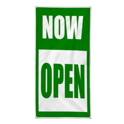 Vertical Vinyl Banner Multiple Sizes Now Open Weatherproof Industrial Yard Signs