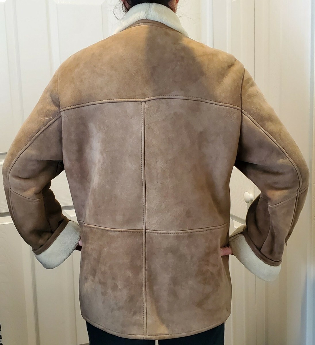 バックスキン　コート　ニュージーランド　カンタベリー Canterbury New Zealand lambskin coat 40 M leather brown wool lined