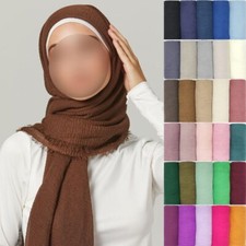 Pleated Maxi Hijab Scarf Muslim Women's Cotton Crinkle Soft Scarves Head Wraps