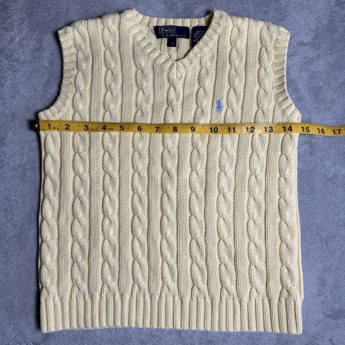 Polo Ralph Lauren Vest Boys Size 7 V-Neck Cable Knit Yellow - Picture 3 of 6