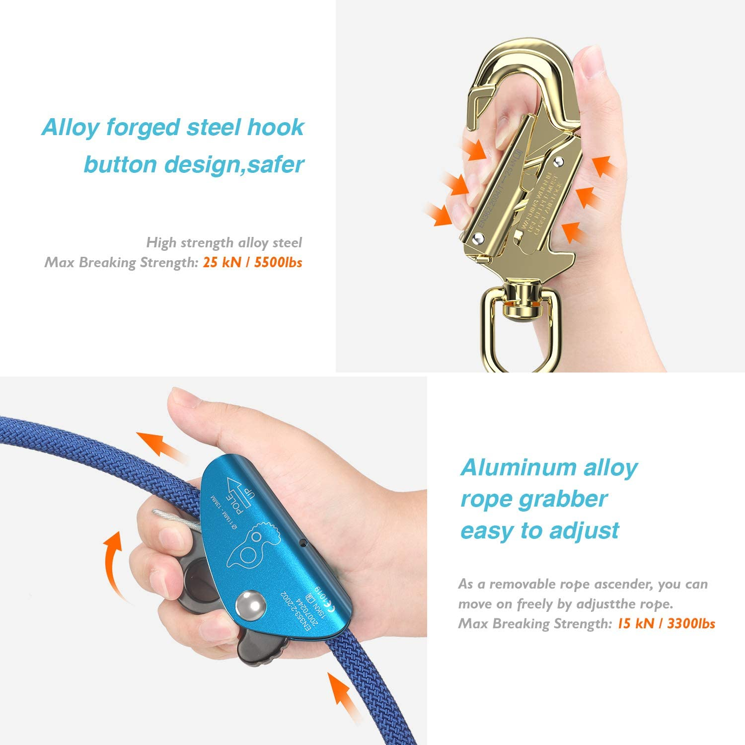 1/2" X 8' Steel Core Tree Climbing Kit Flipline For Climbing Trees