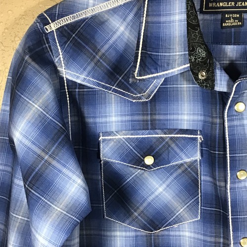 Wrangler TwentyX Western Blue Plaid Shirt BOYS Sz L Pearl Snap Cowboy Rodeo C1 - Picture 5 of 12