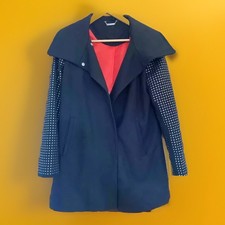 Jou Jou Black Coat. Studded Sleeves. Red Satin Lining. Size S. Button Missing