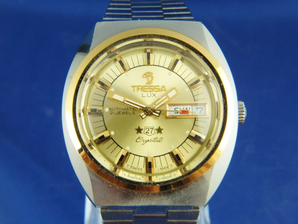 Tressa Lux кристалл автоматические часы винтажный ретро швейцарский 1970-х новый из старых запасов Cal AS 5206 - Изображение 3 из 4