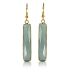 Beautiful Green and Blue Rectangular Jade Gold-Plated Silver Dangle Earrings