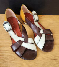 Vintage Marc Jacobs Leather Ladies Shoes Open-toe Flats Sandals Tri-color