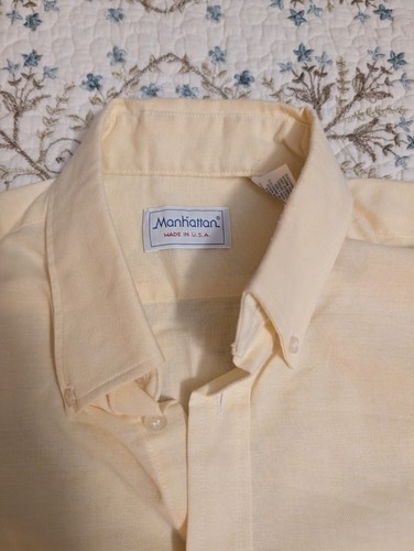 Manhattan Men's Pastel Yellow Long Sleeve Dress Shirt 15 32/33 - Picture 5 of 13