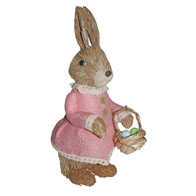 Easter Bunny in Pink Dress with Egg Basket Standing Art Decoration Room Ornament