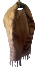 Michael Kors Fringe Logo Soft FUZZY 18x66 Rectangular Scarf Beige/Brown NWT 68