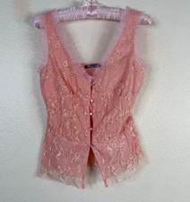 Virgin Only Women's Top Pink Sz M Y2K Babydoll Lace Fairy Whimsy Coquette Boho