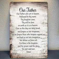 Lord's Prayer Metal Wall Art Sign - Rustic Farmhouse Style 12x8 Tin Metal Signs