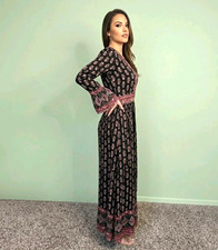 NEW Knox Rose Black Burgundy Floral Paisley Boho Maxi Dress Bell Sleeve 2XL