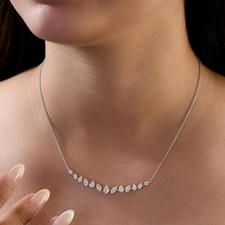 Marquise Pear Lab-Grown Diamond Bridal Bar Necklace Pendant 18" 14k White Gold