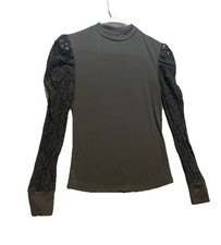 Womens Whimsigoth Ribbed Top M Black Sheer Lace Gothic Witchy Romantic Stretch