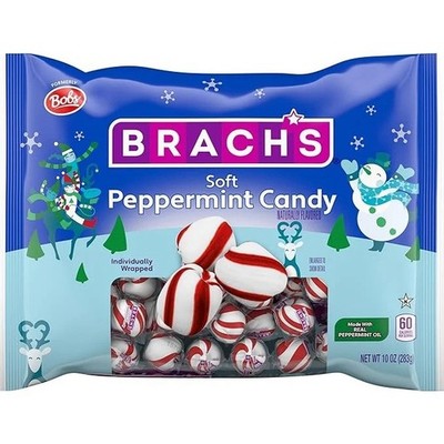 Brach's Soft Peppermint Stripes Candy 10 oz/60 pc w/Real Peppermint Oil Holiday