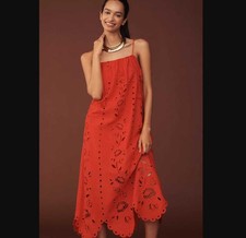 XL Farm Rio x Anthropologie Richelieu linen-blend sleeveless eyelet midi dress