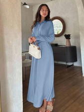 Elegant Blue Belted Maxi Shirt Dress