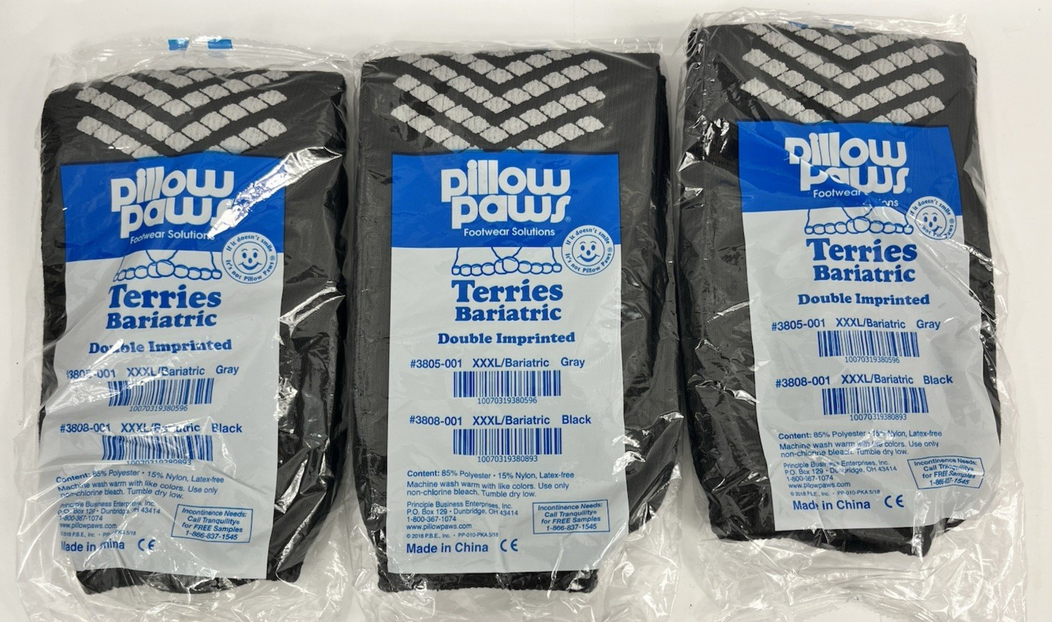 3 Packs Pillow Paws Unisex Socks Adult Size XXXL Terries Bariatric Black