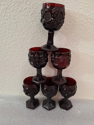 Vintage Avon 1876 Cape Cod Ruby Red Mini Cordial Wine Goblet 4 1/2'' Set Of 6