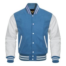 New Men's Premium Classic Blue & White Vintage Baseball Letterman Varsity Jacket