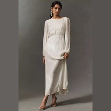 NEW RIXO Size XS Coco Long-Sleeve Boat-Neck Sequin Midi Dress - Ivory