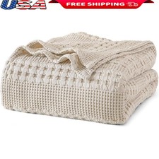100 Cotton Waffle Weave Blanket Lightweight Soft Breathable Cozy All Seasons New