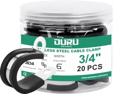 20Pcs 3/4 Inch Stainless Steel Cable Clamps,Rubber Coated Cushioned Insulated Ca