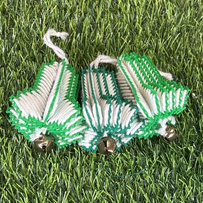 Knitted Christmas Bells Lot of 3 Green White Yarn Jingle Ornaments