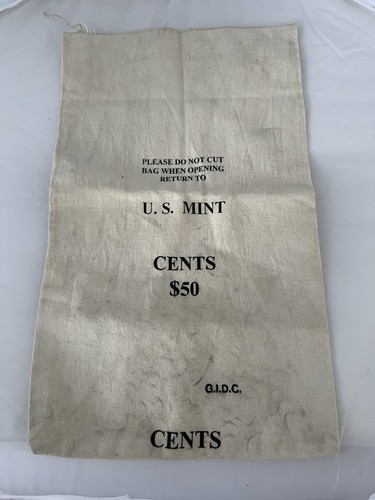 Vintage US Mint Canvas $50 Cents Coin Bank Bag (A437)