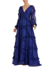 Mac Duggal Ruffle A-Line Gown Women's Blue 12