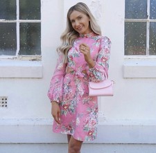 ZIMMERMANN BELLITUDE FLORAL CUT OUT BOW SHORT DRESS PINK LINEN SZ 1 AU 10 US 6