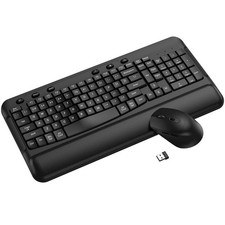 Ergonomic Wireless Keyboard and Mouse Combo, Wave Keys, Full Size Silent Keyb...