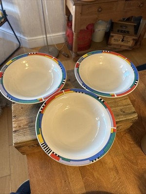 Set 3 Vintage Kun Lun Porzellan Schalen - Memphis Stil - bunt 80er Retro!