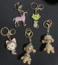 Lot of 5 3D Metal Sparkling Rhinestone Bling Keychain Animal Dog Poodle Cat