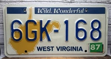1987 West Virginia WV Wild Wonderful State Outline License Plate Tag  6GK-168