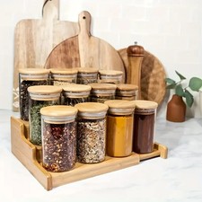 12 frascos de especias de vidrio de 6 oz - contenedores herméticos con tapa de bambú con juego de etiquetas en blanco