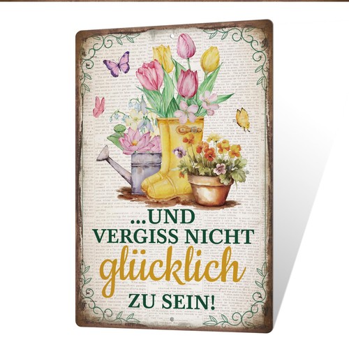Vintage Wandschild aus Metall für Garten – Vergiss nicht glücklich zu sein – Dez…