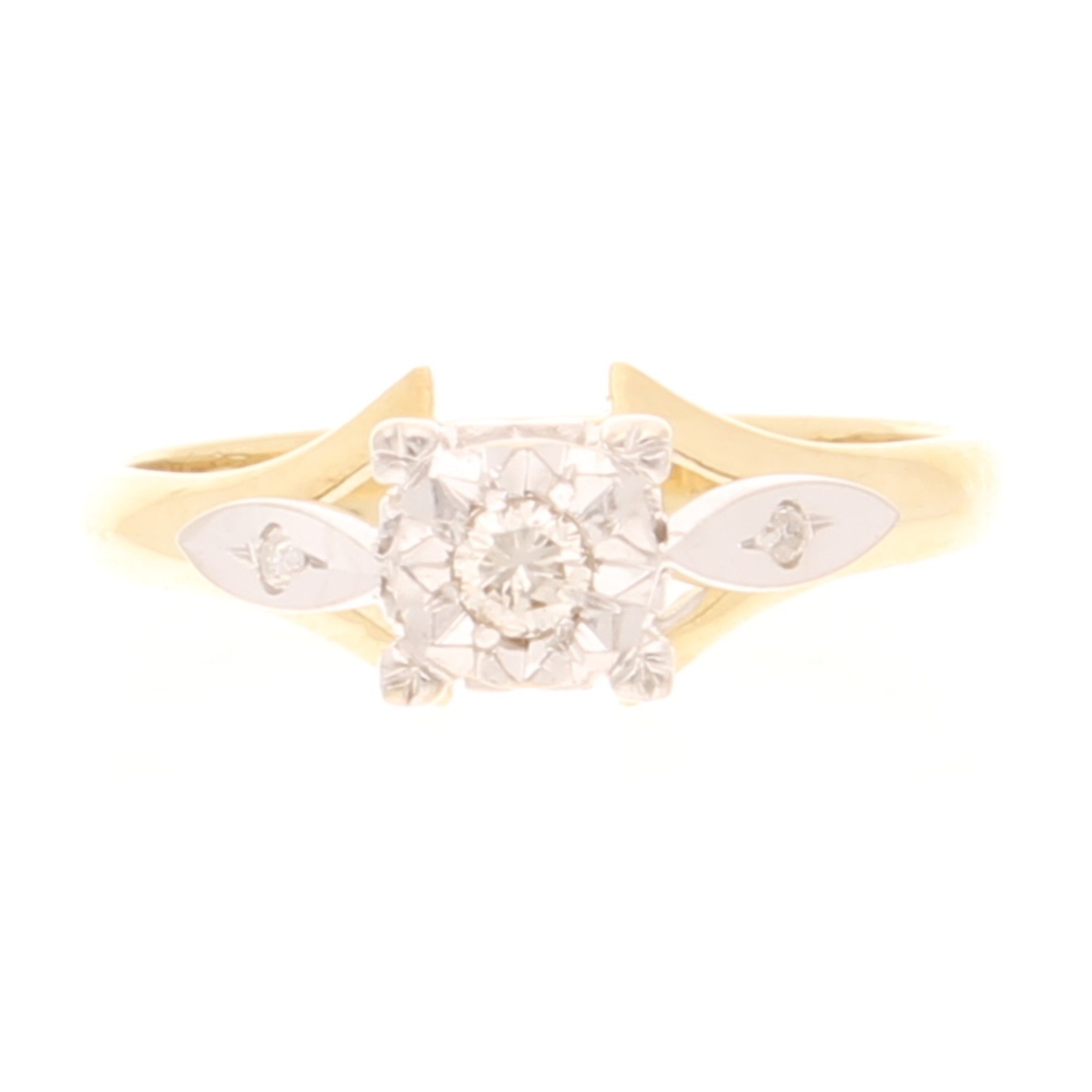 Vintage 18Ct Yellow Gold &Platinum Diamond Solitaire & Accents Ring (Size J 1/2)