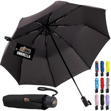 GORILLA GRIP Strong Windproof Stick Compact Umbrella for 42" Canopy, Black