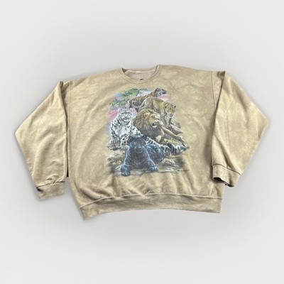 The Mountain Sweatshirt Mens S/M Cats Feline Tiger Lion Panther Leopard Yellow