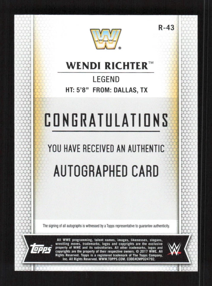 Венди Рихтер 2017 Topps WWE женский дивизион автографы синий No/25 с автографом #R-43 - Изображение 2 из 3
