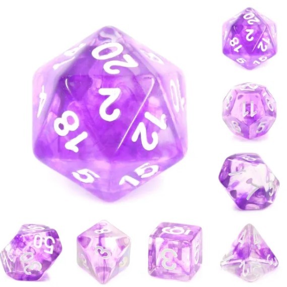 Наборы кубиков премиум-класса Galactic Dice - Nebula Purple фиолетовый прозрачный и белый из акрила 1790₽