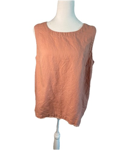 Liz Claiborne Women’s Medium Peach Raw Hem Linen Sleeveless Tank Lagen Look - Picture 1 of 10