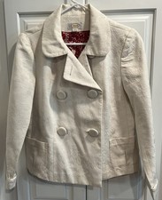 Talbots Ivory Jacket Double Breasted Lg Buttons Tapestry Matelasse Design Sz S