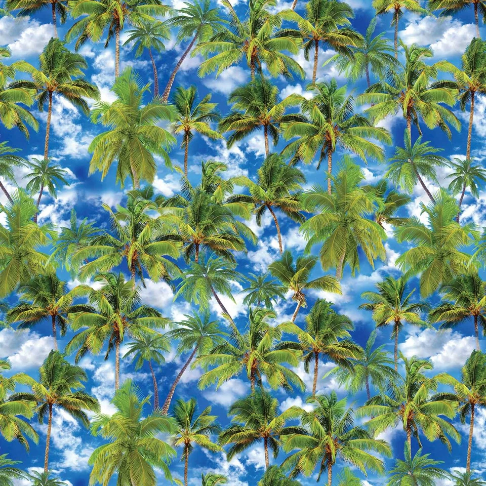 Tropical Escape Fabric | Palm Tree Paradise Sky Cloud Blue | Kanvas Studio YARD - Image 1 of 1