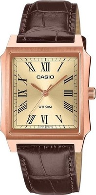 Casio MTP-B190RGL-9BV Rose Gold Tank Watch Brown Leather NEW 2026 Roman Dial